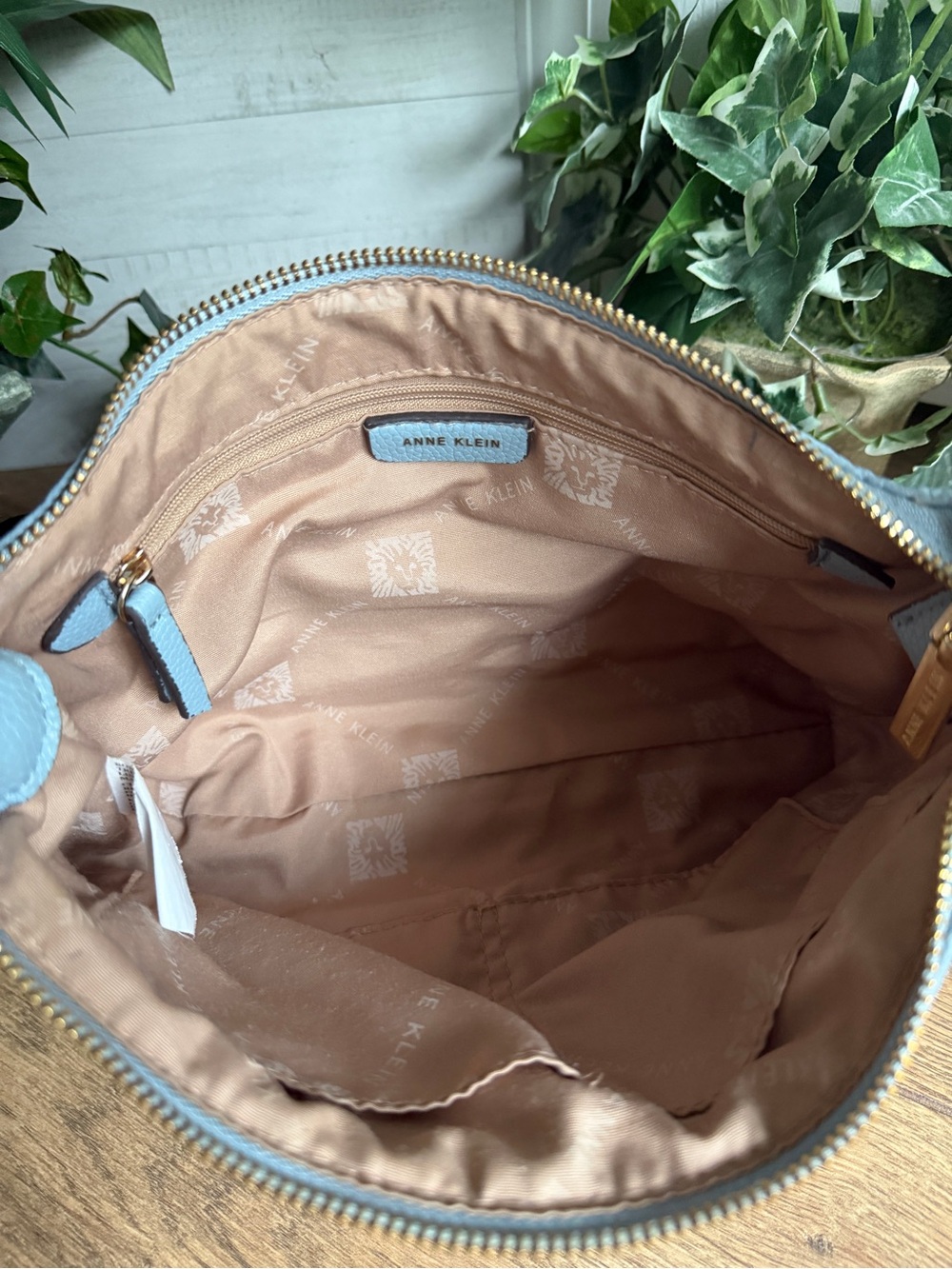 Anne Klein Light Blue Vegan Pebbled Leather Classic Crossbody Shoulder Bag - Picture 5 of 14